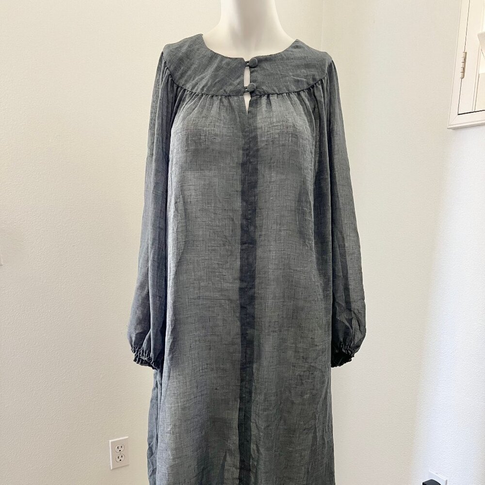 vintage 80s grey sheer house dress 1980s loungewear dress long sleeve dress S/M